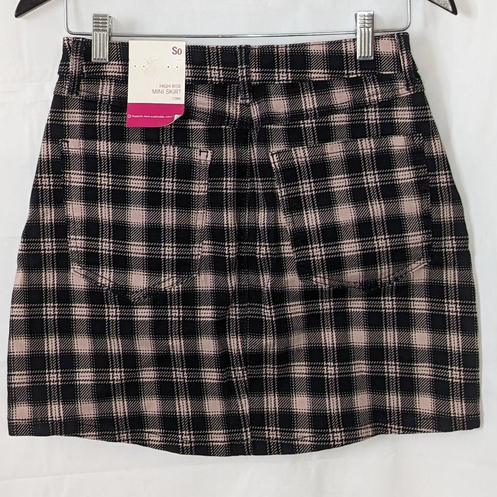 So High Rise Mini Skirt Black/Pink Plaid Cute